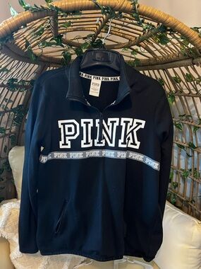 PINK Victoria's Secret Black Quarter-Zip Pullover with White Logo